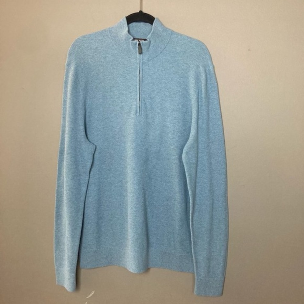 Michael Kors men's half zip sweater light weight waffle knit light‎ blue size xl